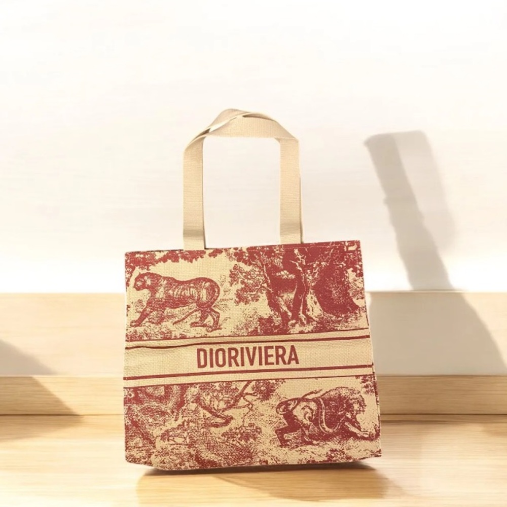 Auth GWP CD Riviera Red and Cream Graphic Tote